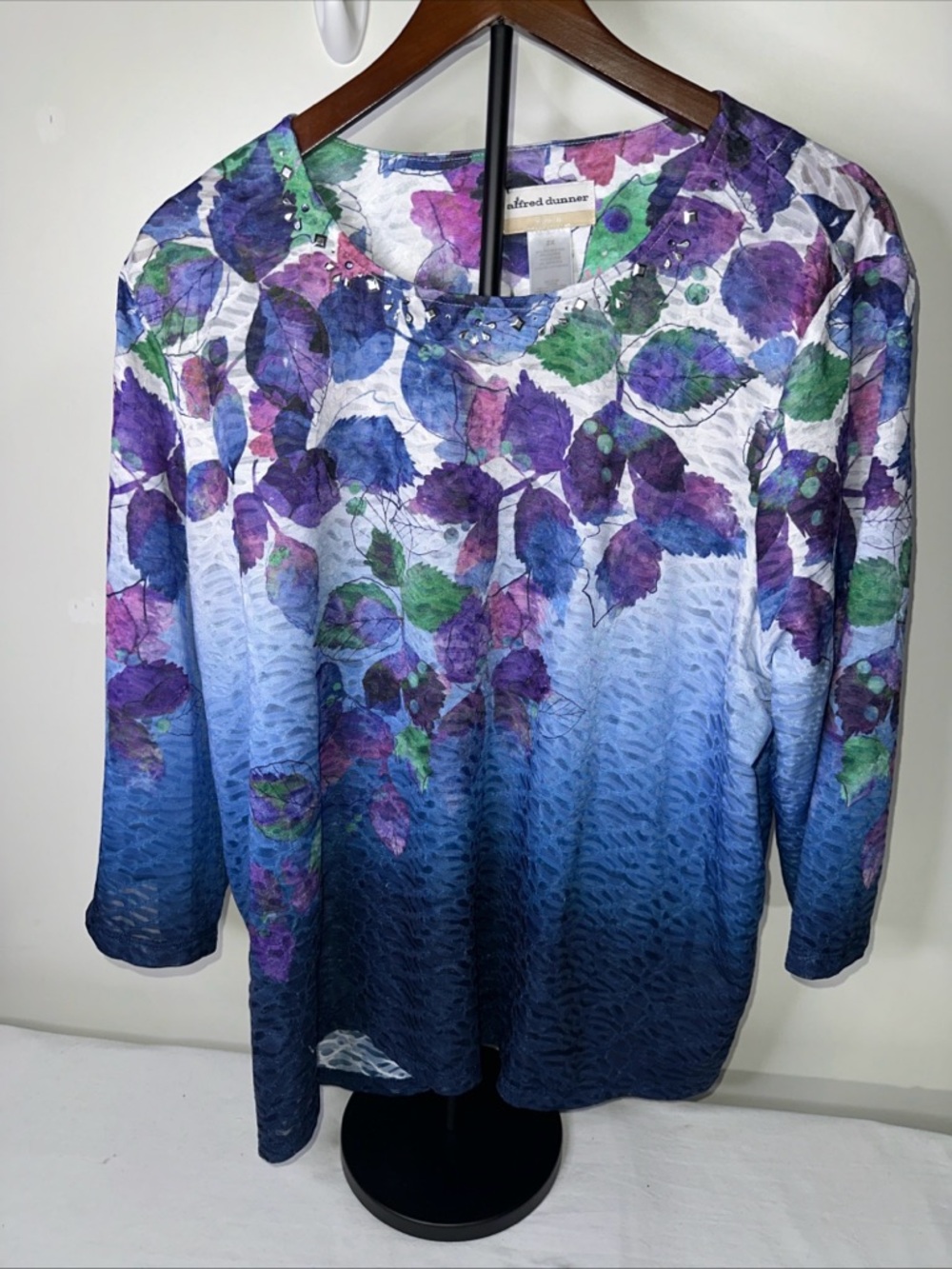 Alfred Dunner Purple Blue Green Ombre Floral Top